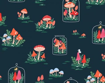 Garden and Globe Mushroom Garden - Midnight Fabric | Paper Raven, Cotton & Steel | Sold by 1/2 Yard | Shop Closing- 30% OFF EVERYTHING