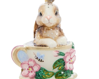 Jay Strongwater Bunny Teacup Glass Ornament New Boxed