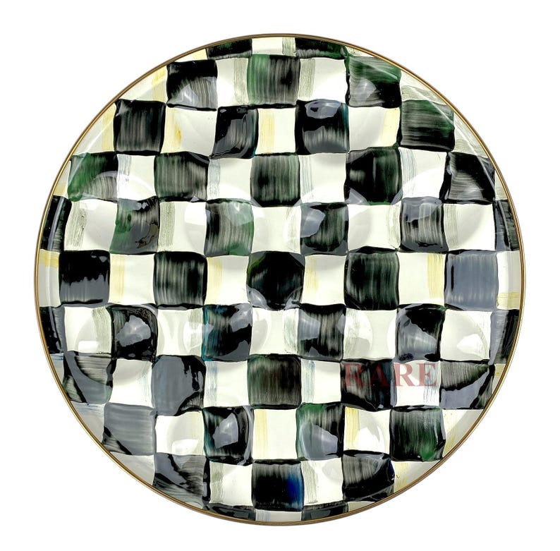 MacKenzie Childs ourtly Check 12" Enamel Egg Plate Brand New image 1