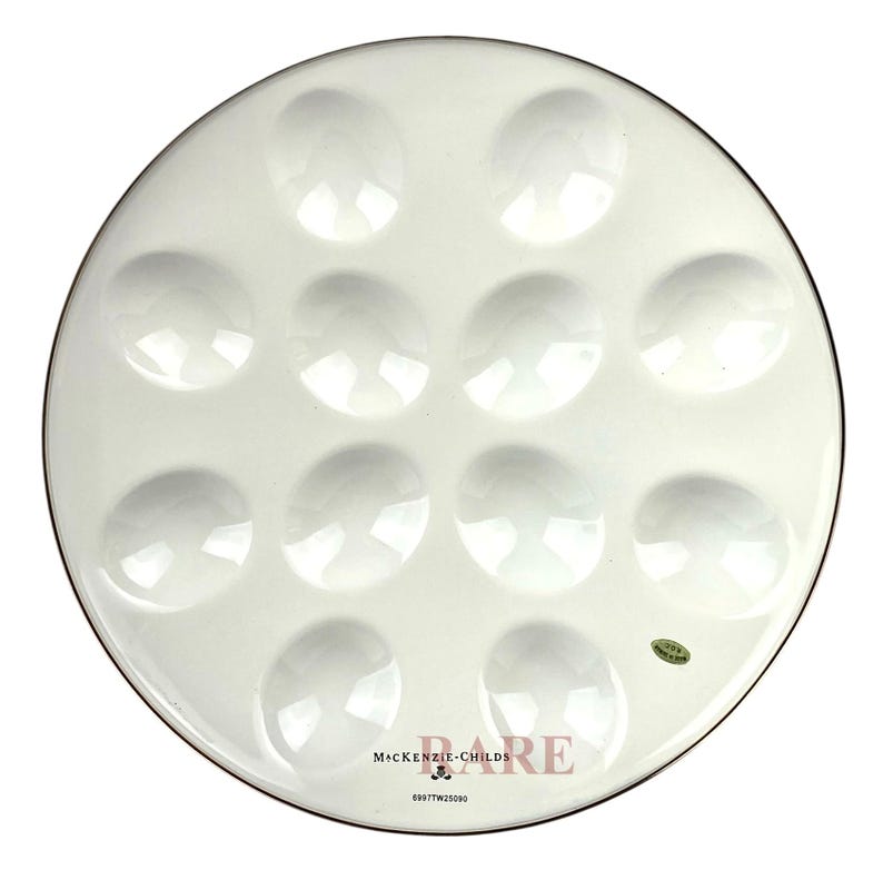 MacKenzie Childs ourtly Check 12" Enamel Egg Plate Brand New image 4