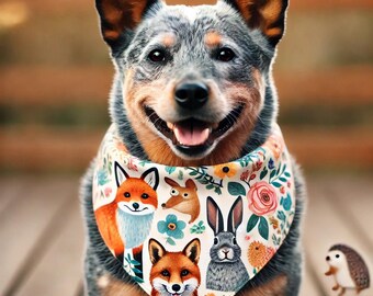 Woodland Animals Dog Bandana – Handmade Cotton Slide-On Collar Accessory – Large Size | Handmade Pet Accessory | Gift for Dog Lovers