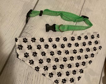 Black Paws Print Dog Bandana – Over-the-Collar Style | Handmade Pet Accessory | Gift for Dog Lovers