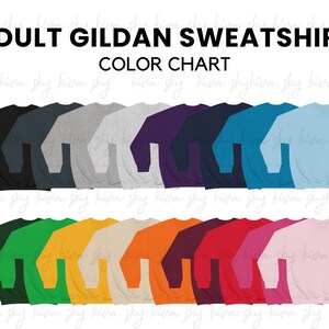 gildan color chart template, blank gildan sweatshirt color guidee, gildan unisex sweatshirt, color guide, gildan mockup, color mockup chart