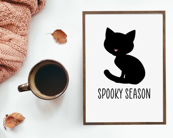 Spooky Season Wall Art / Fall Wall Prints / Halloween Decor / Black Cat Prints / Instant Download / Office Prints / Seasonal Wall Art