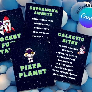 EDITABLE space food labels, outer space party decor, birthday menu template, editable menu, editable food labels, boy space birthday, party