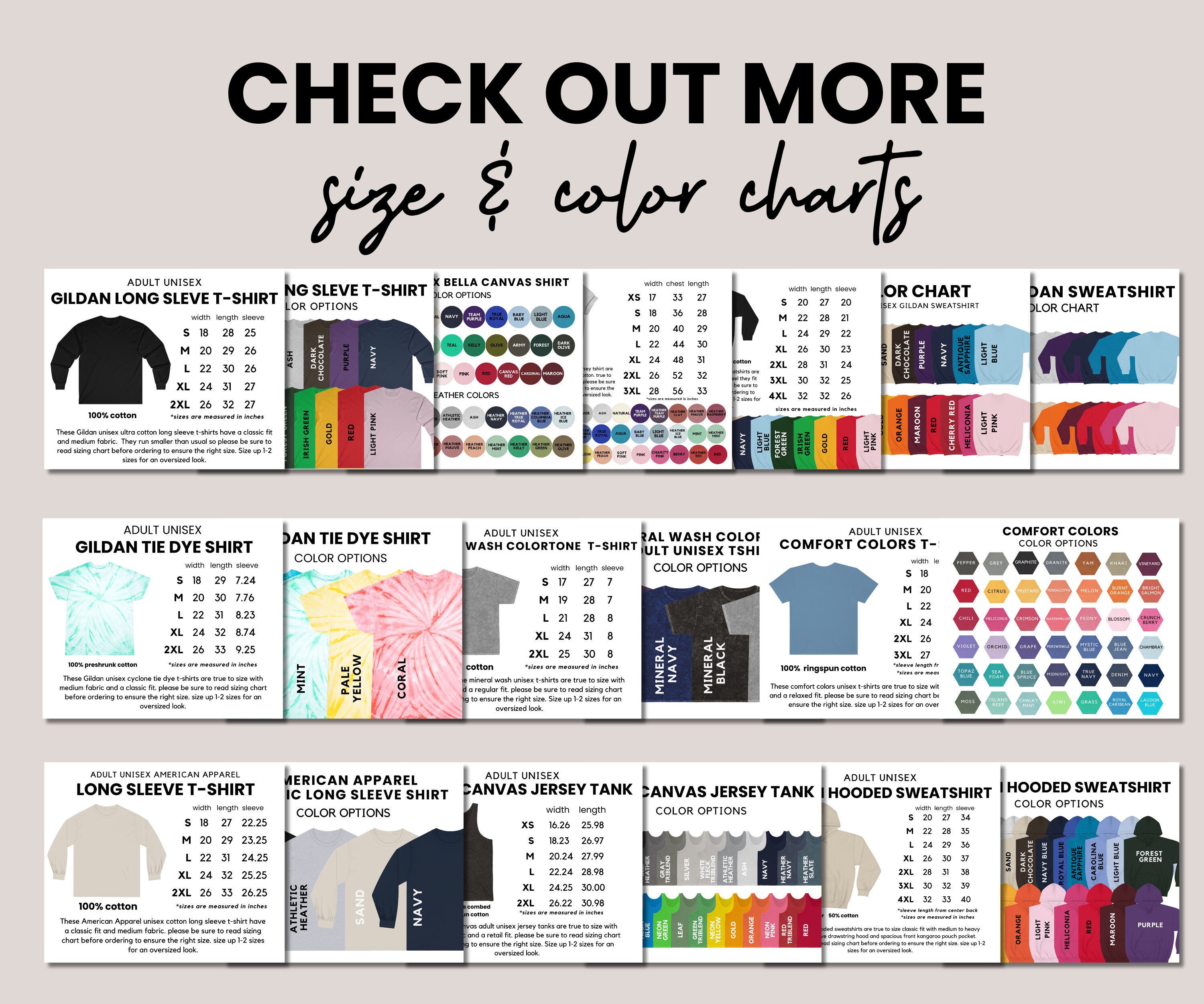 Comfort Colors 1717 Size Chart Cc Unisex Size Chart Comfort - Etsy