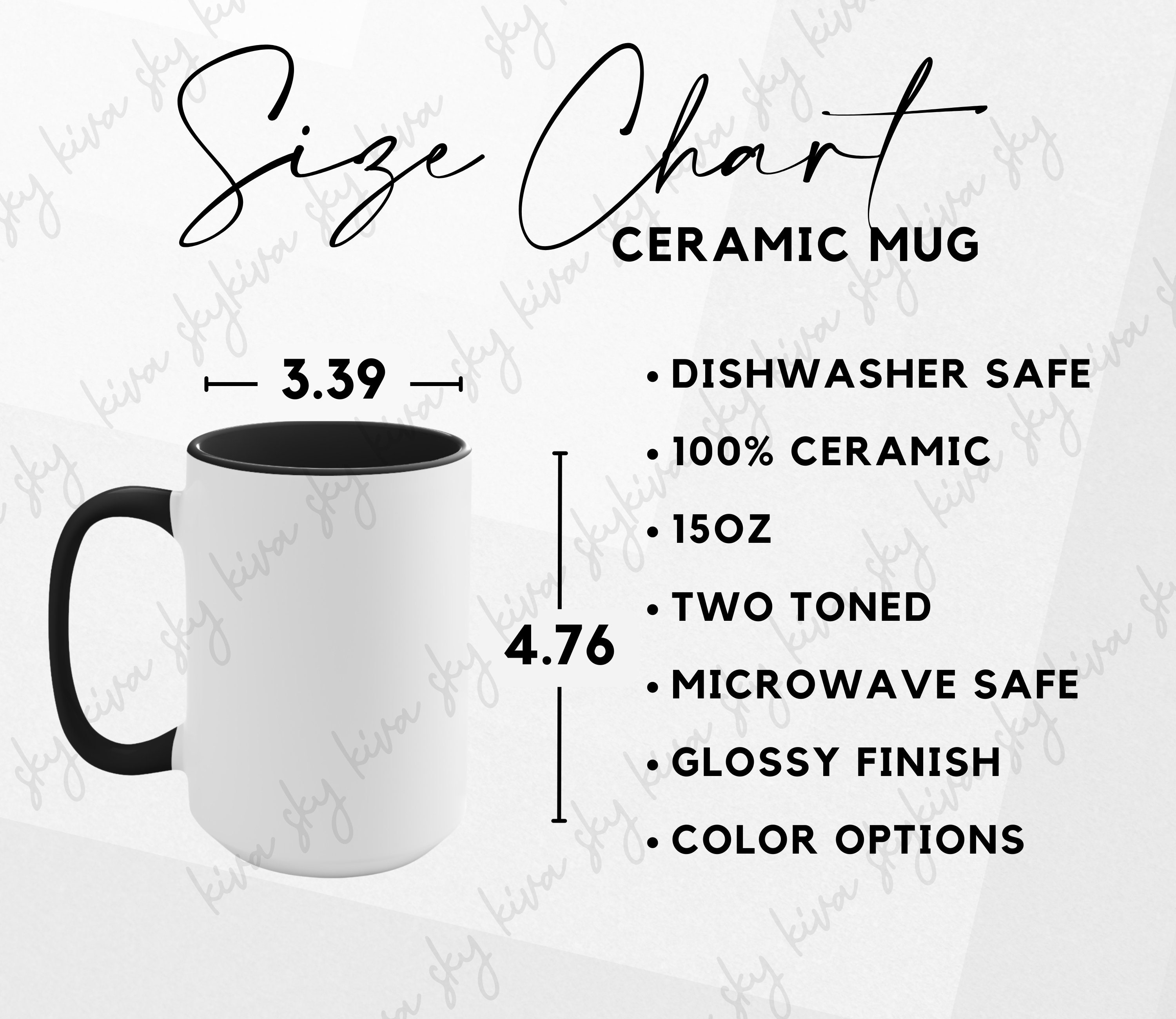 Mug Size Chart, Two Tone Coffee Mug Size Chart, Coffee Cup Mock Up, Two