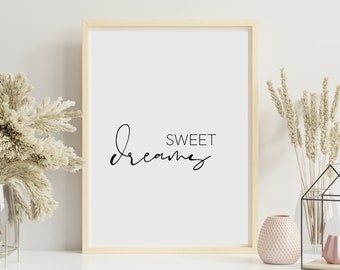 Impresión de dulces sueños, arte de pared de buenas noches, arte de dormitorio estilo granja, arte de pared sobre la cama, letrero de dulces sueños, arte de pared para dormitorio principal