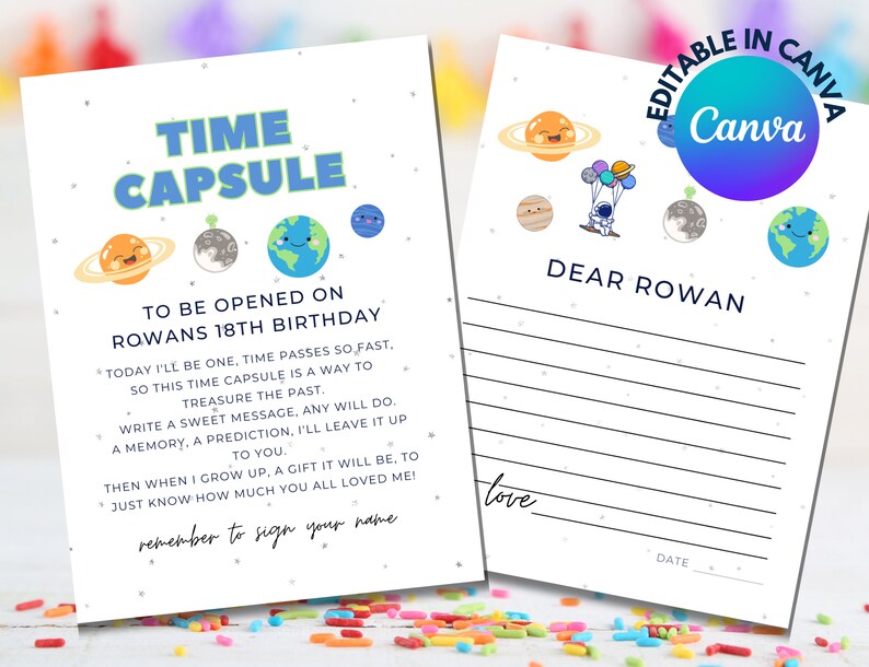 EDITABLE Time Capsule First Birthday, Space First Birthday, First ...
