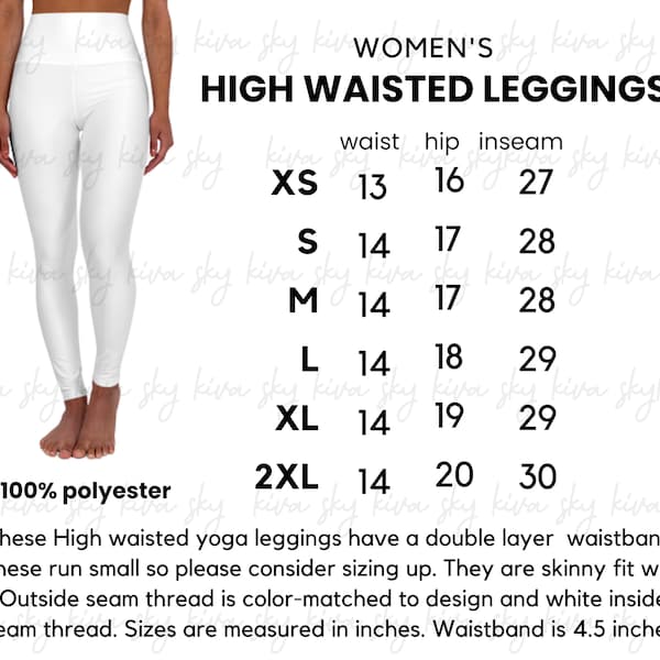 printify AOP high waisted yoga leggings size chart, yoga leggings mockup, aop size chart, all over print leggings, leggings size chart