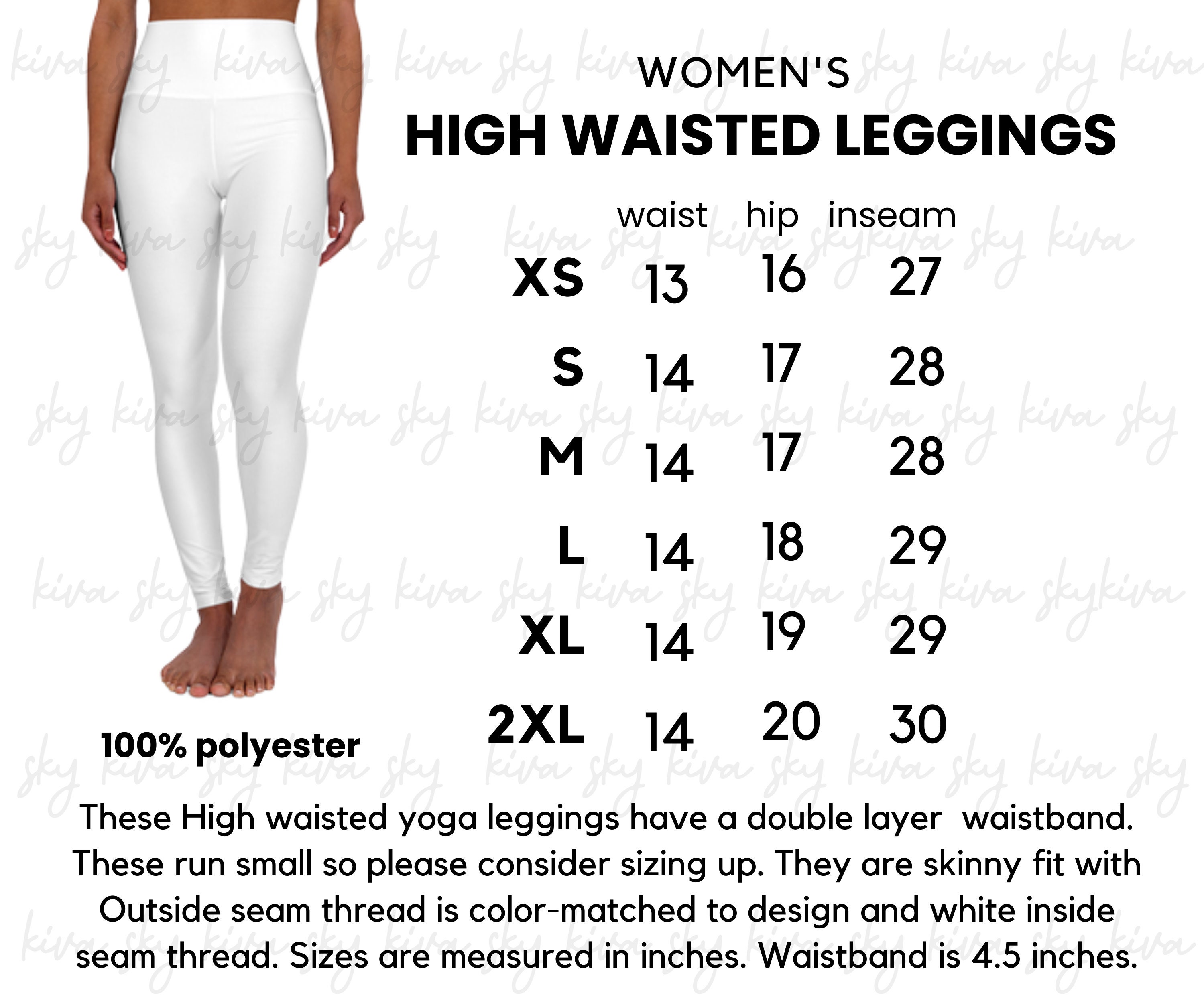 printify AOP high waisted yoga leggings size chart, yoga leggings mockup, aop size chart, all over print leggings, leggings size chart