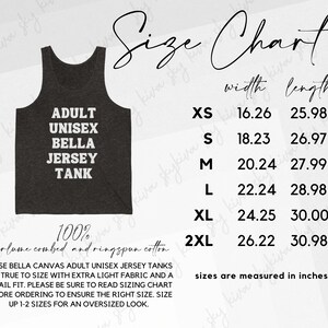 bella canvas tank top size chart, Bella Canvas 3480, unisex tank size chart, size chart, bella canvas tank, bc tank mock up, 3480 size chart