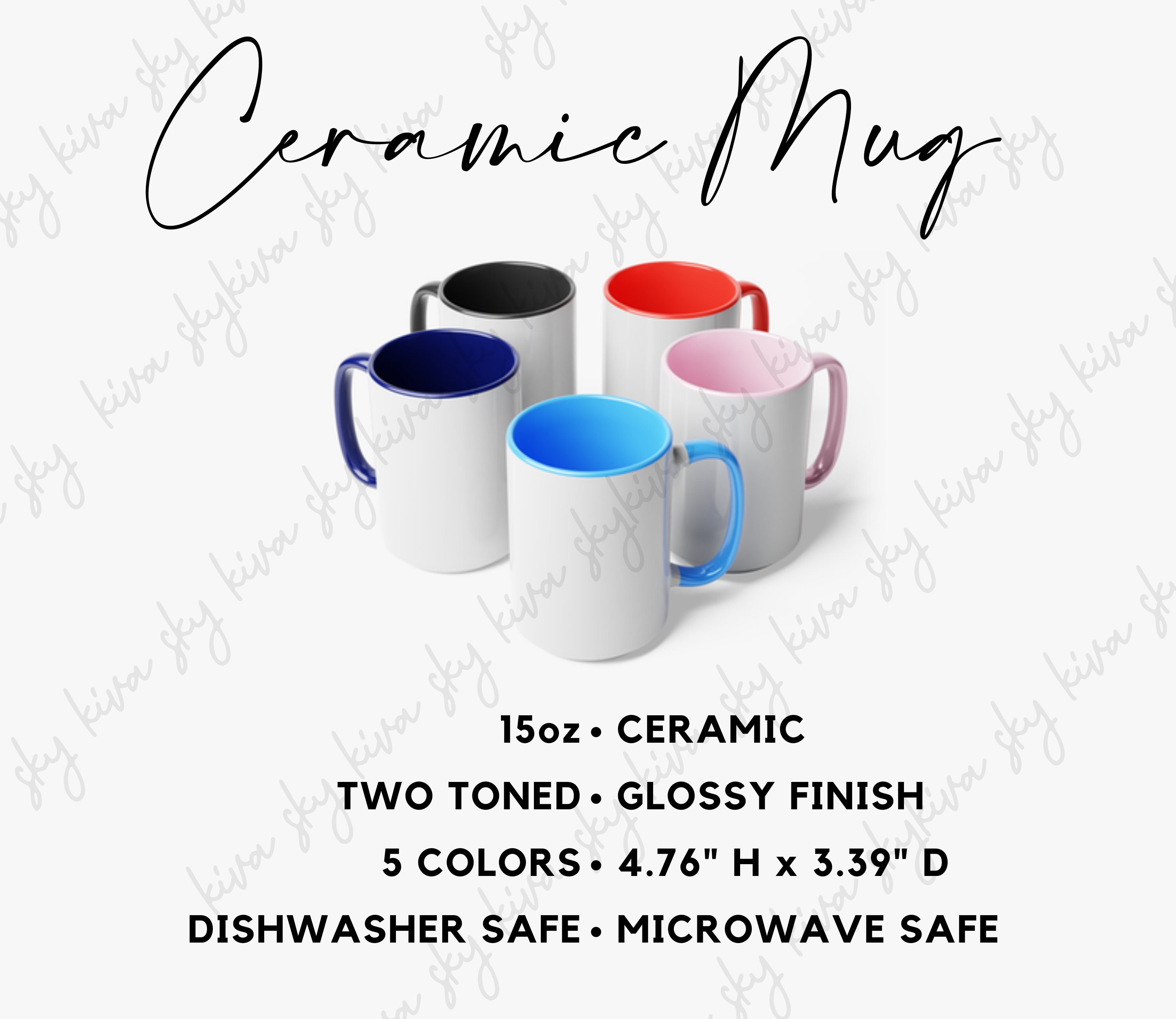 Minimalist Mug Size Chart, Coffee Mug Mockup , 11oz and 15oz White Mug,  Done for You, Download as JPG, Editable Template, Inches and Cm 
