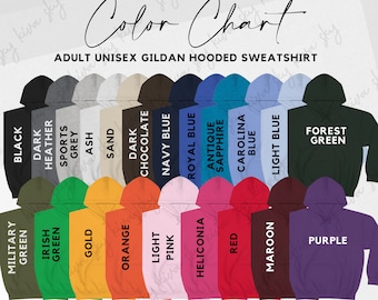 gildan hoodie color chart, gildan sweatshirt color guide, gildan color guide, gildan mockup, hoodie color chart, gildan hoodie mockup chart