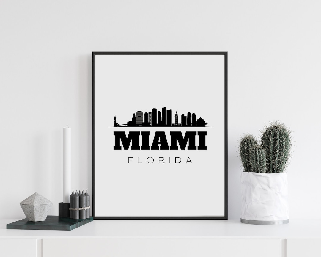 Miami Skyline Art, Miami Florida Decor, Miami City Map, Custom Skyline