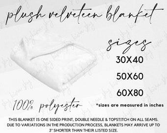 Plüsch Samtdecke Mock-up, Decke Größentabelle, Decke Mockup, Minky Decke Mock-up, Samt Plüsch Decke, Baby Decke Mockup