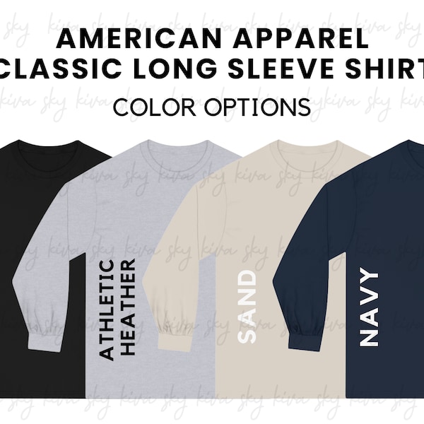 american apparel 1301 color chart, long sleeve color chart, neutrals long sleeve mockup, american apparel color guide, aa 1301 color chart