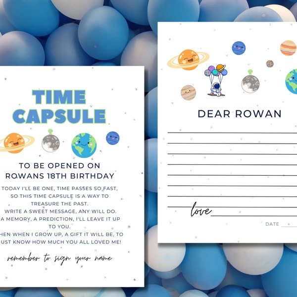 EDITABLE time capsule first birthday, space first birthday, first birthday time capsule, editable printable time capsule sign, space party