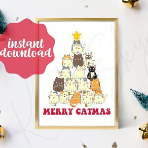 catmas tree printable art, christmas cat instant download , christmas wall art, christmas gift for cat lovers, cat christmas sign