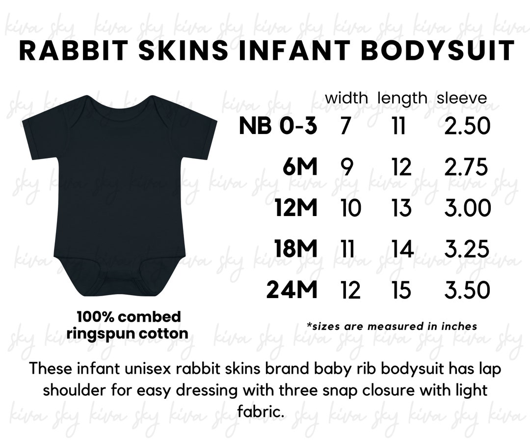 Rabbit Skins 4424 Size Chart, Infant Body Suit Sizing Guide, Rabbit