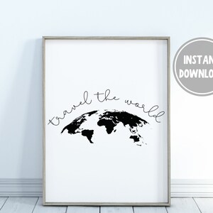 travel wall art, map of the world, gift for travelers, wanderlust wall art, travel the world print, travel home decor, adventure map print