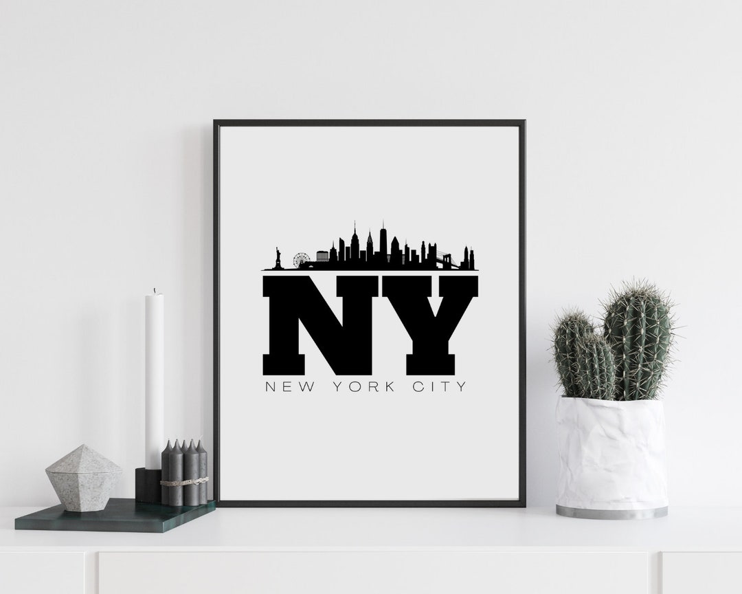 New York Skyline Print, I Love New York Decor, New York City Scape, New