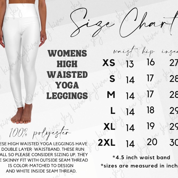 printify AOP high waisted yoga leggings size chart, yoga leggings mockup, aop size chart, all over print leggings, leggings size chart