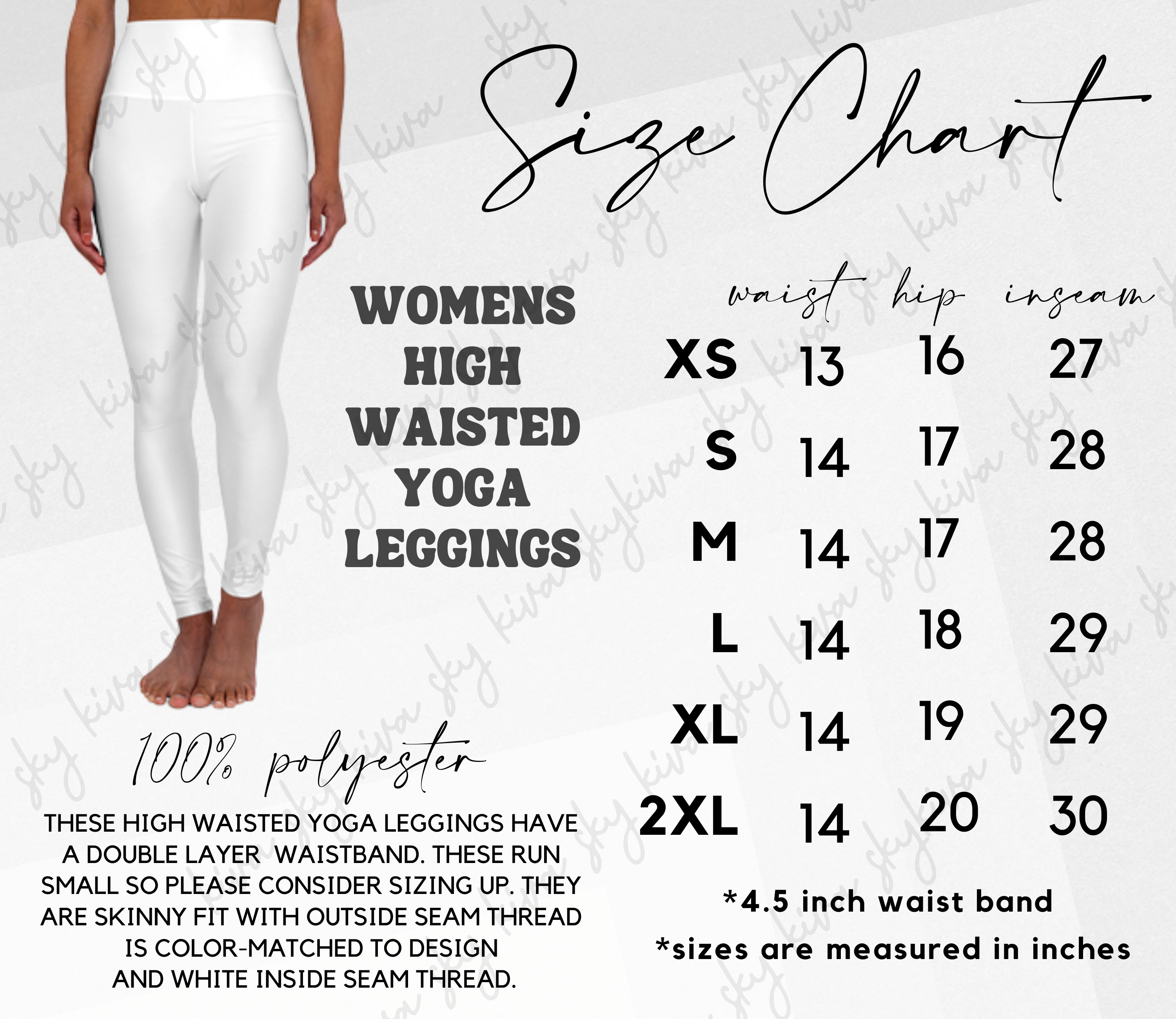 Leggings size chart | fits printify Women's Cut & Sew Casual Leggings |  print on demand pod shops 2020