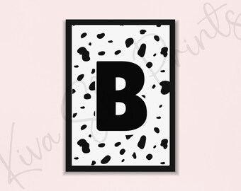 Inicial de guardería personalizada, impresión de nombre personalizada, regalo de baby shower, guardería dálmata, arte con nombre de niña, descarga digital, letrero con nombre y letra