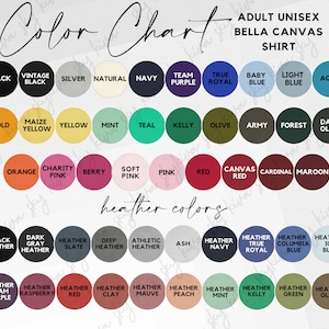 3001 color chart, Bella Canvas 3001 unisex color chart, color chart mock up, bella canvas 3001 color template, Bella Canvas heather chart