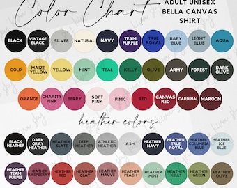 3001 Farbkarte, Bella Canvas 3001 unisex Farbkarte, Farbkarte Mock Up, Bella Canvas 3001 Farbvorlage, Bella Canvas Heather Karte