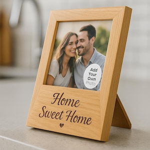 Personalized Wood Photo Frame , Laser Engraved Custom Text , Add Your Own Photo