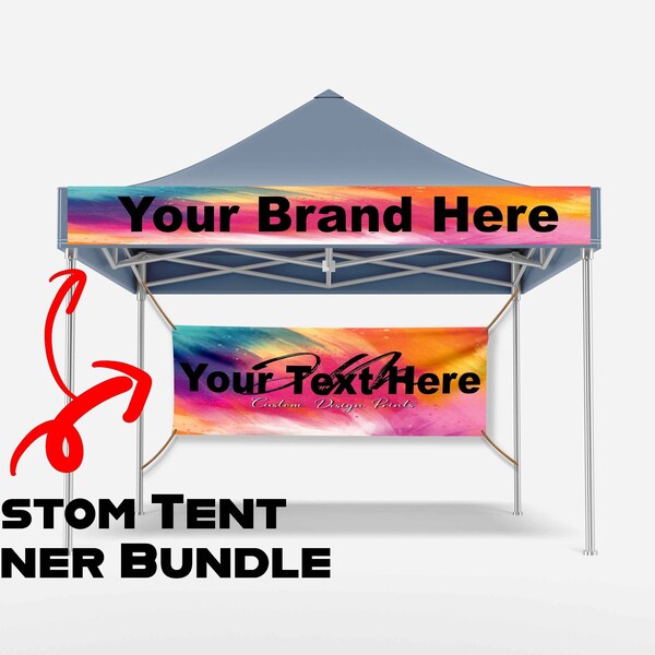 Tent Banner Bundle , TWO Personalized Tent Banners | Custom Tent banner for Trade Show Your custom Logo and Business Name Banner