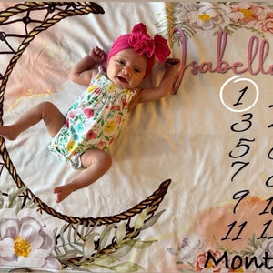 Custom milestone blanket , Custom baby name , Monthly Growth Tracker, Personalized Baby Blanket, Baby Shower Gift,