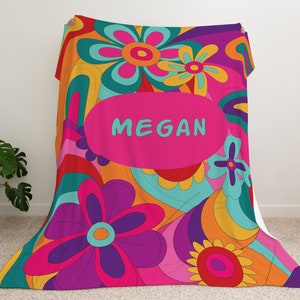 Personalized Colorful Blanket, Flower blanket , Colorful Floral Blanket, Custom Name Blanket , floral blanket ,flower blanket, Rose Blanket