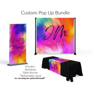 POP UP BUNDLE | Cheapest on Etsy, Comes with Retractable Banner, Backdrop, Table Runner | Pop Up shop, Package| Business event bundle