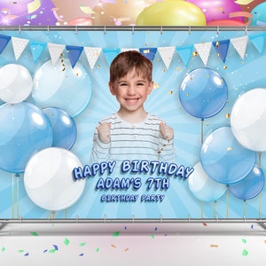Custom Photo Birthday Backdrop, Blue balloon Birthday Banner ,Party Backdrop, Birthday Party, Party Backdrop, Sweet 16 Backdrop Custom