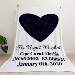 Manta personalizada, regalo de aniversario de la noche en que nos conocimos, regalo de manta personalizada, impresión del cielo nocturno, manta con mapa estelar, regalo de boda, constelación