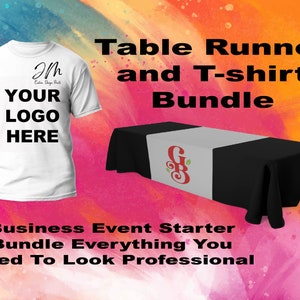 Custom Table Runner And Custom T-shirt Bundle, Custom Logo Table Runner , Custom T-shirt , Bundle Includes A Table Runner And T-shirt