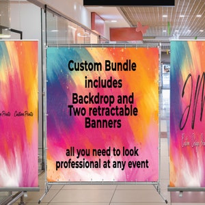 POP UP BUNDLE | Cheapest on Etsy, Comes with Two Retractable Banners and a Backdrop, Pop Up shop, Package , Business event bundle