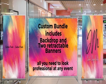 POP UP BUNDLE | Cheapest on Etsy, Comes with Two Retractable Banners and a Backdrop, Pop Up shop, Package , Business event bundle