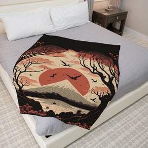 Mount Fuji Blanket, Japanese theme, Throw Blanket, Gift blanket, Gift for Her, Wife Gifts, Perfect Gift, Mount fuji blanket