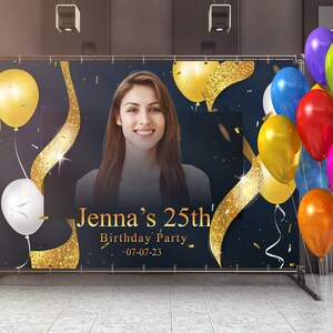 Fondo de cumpleaños con foto personalizada, pancarta de cumpleaños con globos azul oscuro, fondo de cumpleaños, fiesta de cumpleaños, fondo de fiesta, fondo de quinceañera
