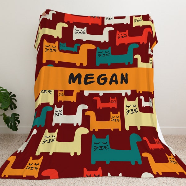 Cats Blanket - Cats print Blanket - Cat Throw blanket - Cat  Blanket - add your custom name - Cat Pattern Theme , Great Gift for Cat Lovers