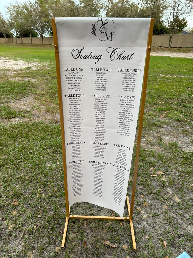 Colored Seating Sign Printed Seating Chart, INCLUDED Print AND Stand MULTISIZE , Seating ...