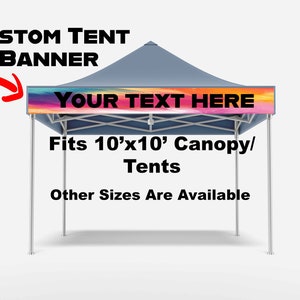 Custom Tent banner With Magnets for Easy Hang NO Cutting Slits in Tent or Hanging Wrong, Connects directly to Tent Frame