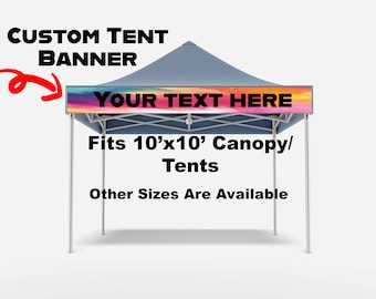 Custom Tent banner With Magnets for Easy Hang NO Cutting Slits in Tent or Hanging Wrong, Connects directly to Tent Frame
