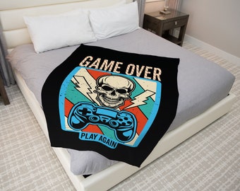 Personalized Gaming Blanket, Gamer Blanket, Video Game Blanket, Custom Name Blanket , Gamer Gifts Her or Him , Game over blanket