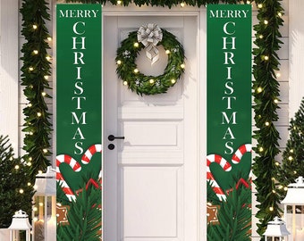 玄関用屋外クリスマスバナー、クリスマスデコレーション、玄関ポーチ用グリーンクリスマスデコレーション、家庭用クリスマスデコレーション、クリスマスデコレーション
