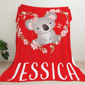 Kids Baby Koala Blanket - Personalized Custom Fleece and Sherpa Blankets with Your Child&#39;s Name , Koala Blanket